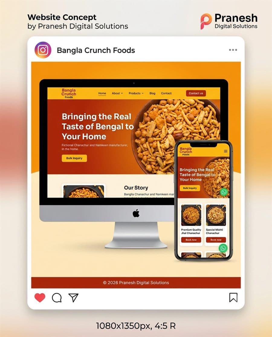Bangla Crunch Foods — Chanachur • Namkeen • Snacks concept website design by Pranesh Digital Solutions