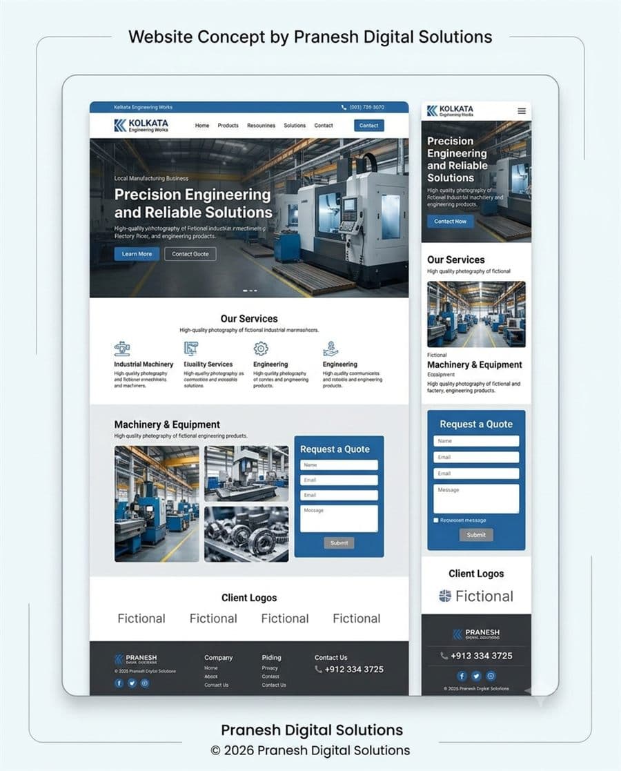 Kolkata Engineering Works — Fabrication • Machining • Industrial Supply concept website design by Pranesh Digital Solutions