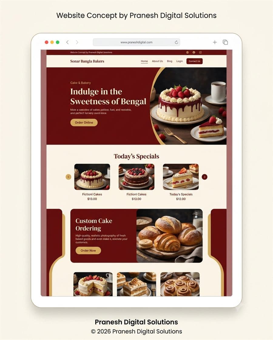 Sonar Bangla Bakers — Cakes • Daily Bakes • Local Bakery concept website design by Pranesh Digital Solutions